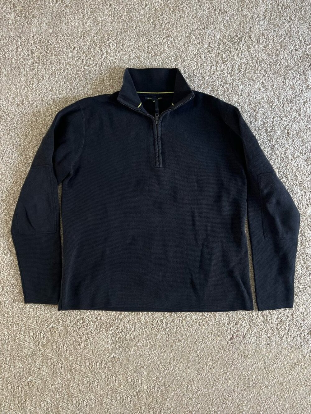 Y2K Banana Republic Quarter Zip 1/4 Zip Sweater Men Elbow Patch Cotton Black L